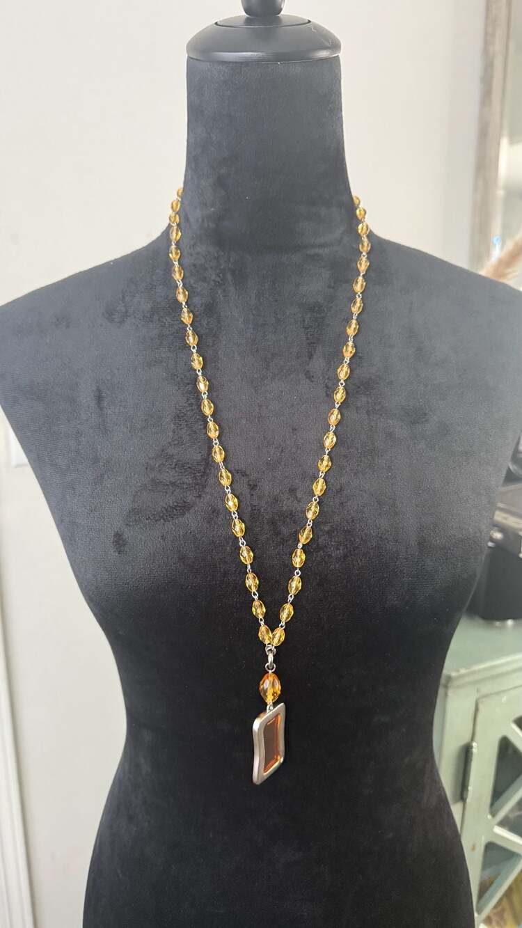 Vintage Givenchy Amber Crystal Pendant Necklace - Picture 3 of 6